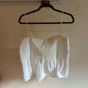 LOFT White Crochet Lace Pintuck Camisole Top Adjustable Straps Large Petite NWT